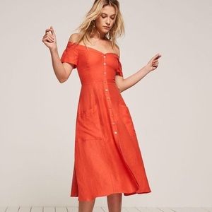 Reformation Mariposa Red Linen Dress